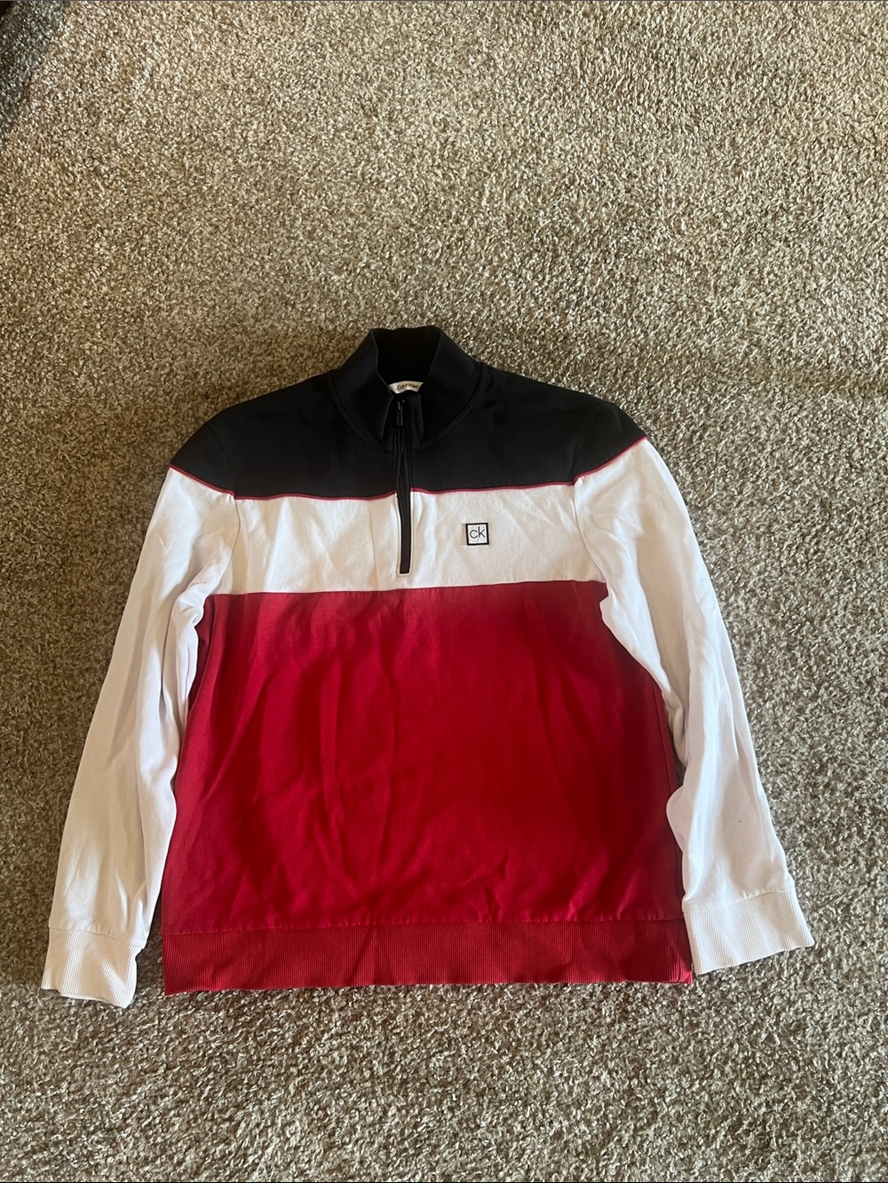 Calvin Klein Black White Red Quarter-Zip Colorblock Pullover